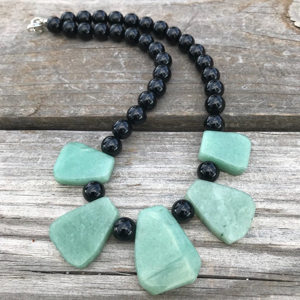 Genuine Natural Jade Nephrite Black Onyx Cleopatra Necklace Sterling Silver 925 - Picture 3 of 13